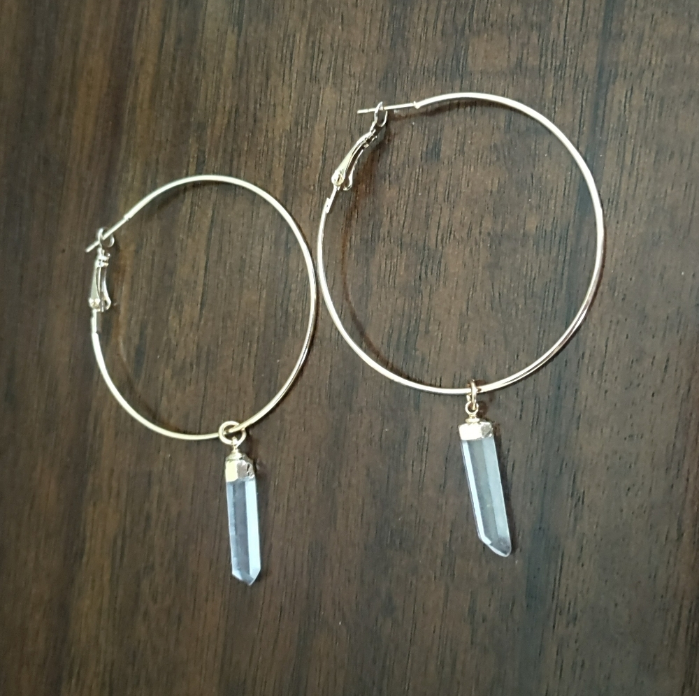 Handmade Quartz Dagger Hoop Earrings